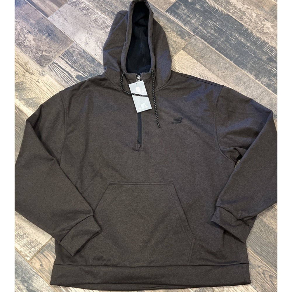 NWT New Balance Soft Touch Fleece Lined 1/4 Zip Hooded Jacket Brown Men's Large